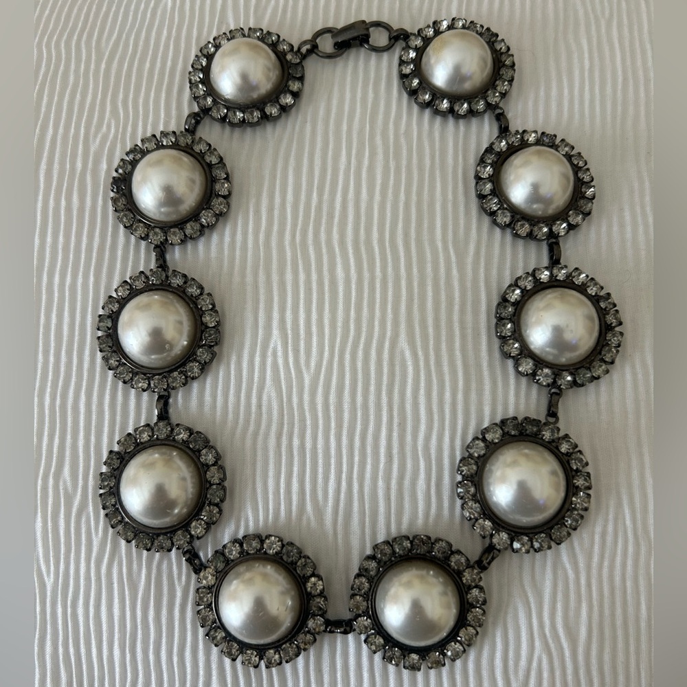 Sold—-Vintage Alexis Kirk faux pearl and rhinestone choker necklace
